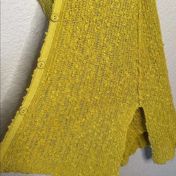 Free People Long Duster Cardigan Cover Up Buttons Crochet Knit Yellow Gold Small - Picture 5 of 8